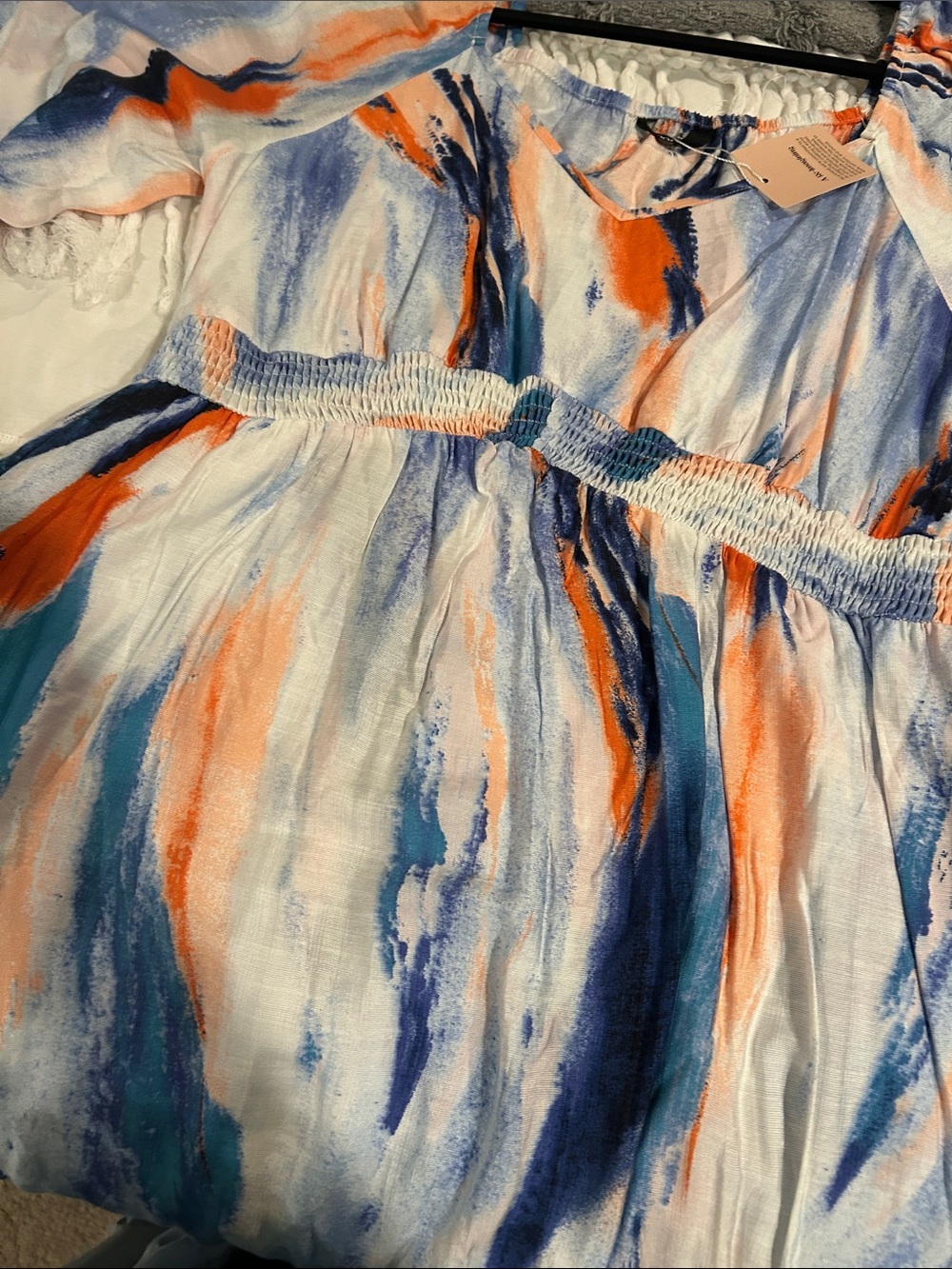 Bloomchic NWT 14-16 Abstract Brushstroke Midi Dress in Blue, Teal & Orange - Picture 4 of 9